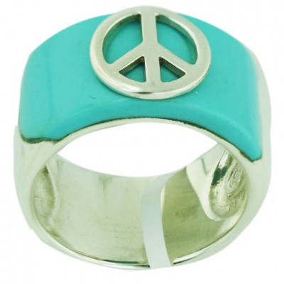 Sterling Silver Ring Faux Turquoise Bridge with Plain Peace Symbol--E-C