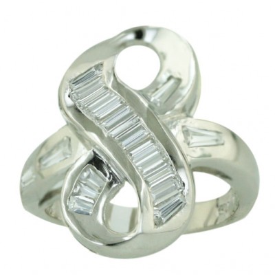 Sterling Silver Ring Clear Cubic Zirconia Baguette Figure 8--Rhodium Plating/Nickle Free--