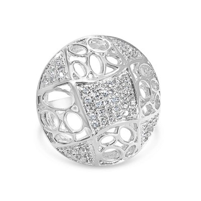 Sterling Silver Ring 24mm Round with Clear Cubic Zirconia Mixed Shape+Plain Open