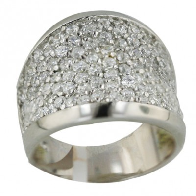 Sterling Silver Ring Clear Cubic Zirconia Concave--Rhodium Plating/Nickle Free--