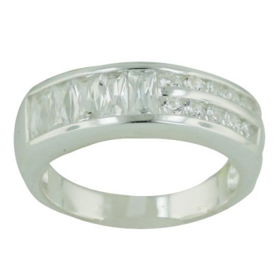 Sterling Silver Ring Double Row Channel Set Clear Cubic Zirconia--E-Coated