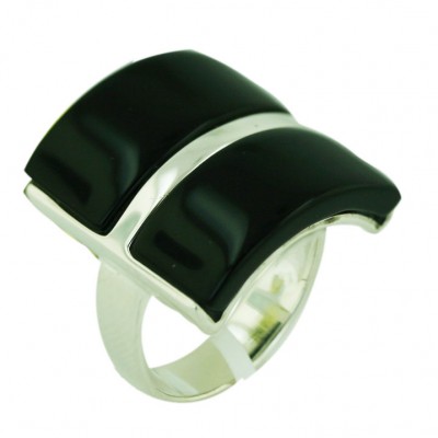 Sterling Silver Ring 20X20mm Onyx 2 Rectangular