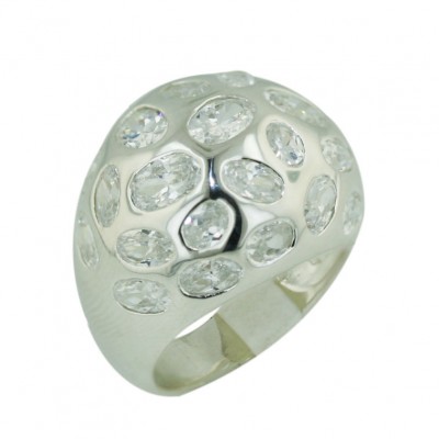 Sterling Silver Ring Clear Cubic Zirconia Round Cluster--