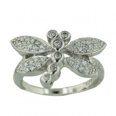 Sterling Silver Ring Clear Cubic Zirconia Dragonfly Bezel Set--Rhodium Plating/Nickle Free--
