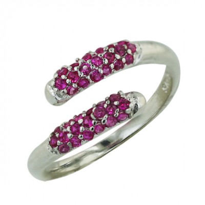 Sterling Silver Ring Oppositive Fuchsia Corundum Lines