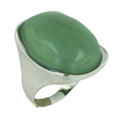 Sterling Silver Ring 24X19mm Green Aventurine Oval Cabochon--