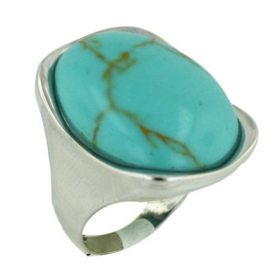 Sterling Silver Ring 24X19mm Faux Turquoise Oval Cabochon--Rhodium Plating/Nickle Free--
