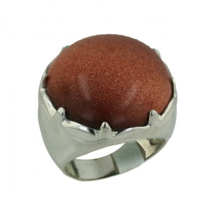 Sterling Silver Ring 21X21mm Gold Sand Round Cabochon with 8 Point