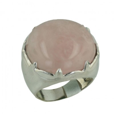 Sterling Silver Ring 21X21mm Rosequartz Round Cabochon with 8 Poin