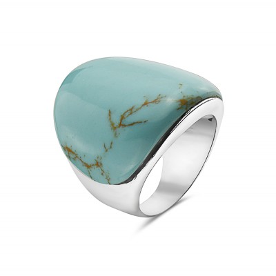 Sterling Silver Ring 24X21mm Faux Turquoise Concave--Rhodium Plating/Nickle Free--