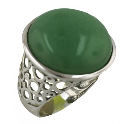 Sterling Silver Ring 24X24mm Green Aventurine Round Cabochon-