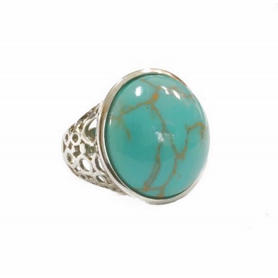 Sterling Silver Ring 24X24mm Faux Turquoise Round Cabochon--Rhodium Plating/Nickle Free--
