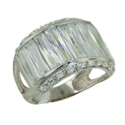 Sterling Silver Ring Clear Cubic Zirconia Baguette Princess Cut Bezel Set with Clear
