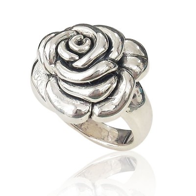 Sterling Silver Ring 20mm Plain Rose Oxidized Inner Petals--Sp