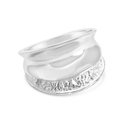 Sterling Silver Ring 1/2 Plain+1/2 Hammered Concave
