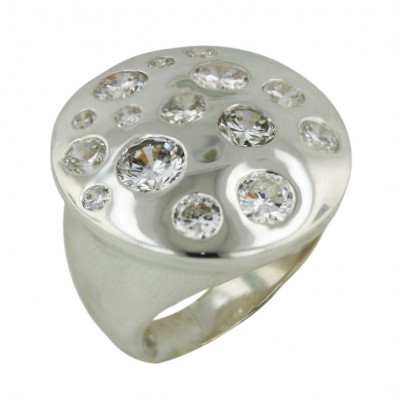 Sterling Silver Ring 26mm Plain Round with Clear Cubic Zirconia Round Shapes--E-coated