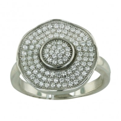 Sterling Silver Ring 2 Layer Round Micropave Clear Cubic Zirconia