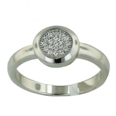 Sterling Silver Ring 10mm Round Micropave Clear Cubic Zirconia