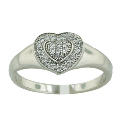 Sterling Silver Ring 2 Layer Micropave Clear Cubic Zirconia Heart
