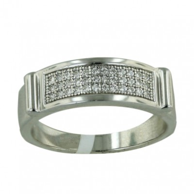Sterling Silver Ring Micropave Clear Cubic Zirconia Bridge