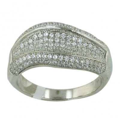 Sterling Silver Ring Wavy Micropave Clrcz