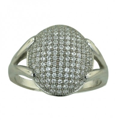 Sterling Silver Ring Micropave Clear Cubic Zirconia Dome