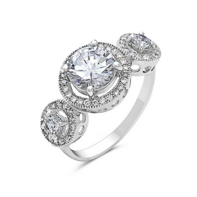 Sterling Silver Ring Micropave 3 Clear Cubic Zirconia