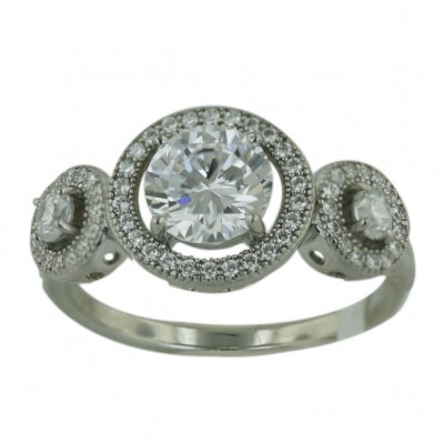 Sterling Silver Ring Micropave Clear Cubic Zirconia 3 Bbb