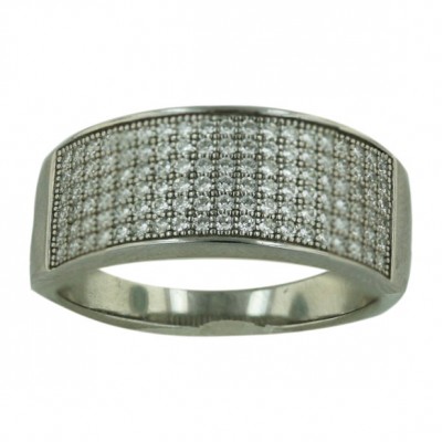 Sterling Silver Ring Micropave Clear Cubic Zirconia Wide Band