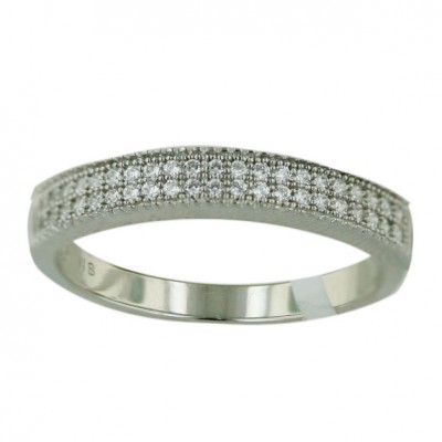 Sterling Silver Ring Micropave Double Row Clear Cubic Zirconia - 9