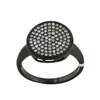 Sterling Silver Ring Micropave Round (W=15mm) with Black Plating