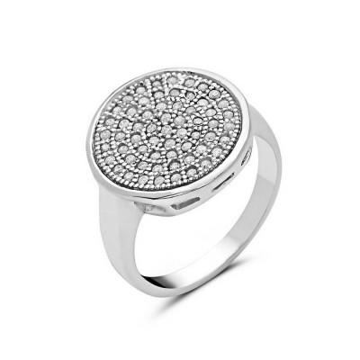 Sterling Silver Ring Micropave Round (W=15mm) with Rhodium Plating Plating