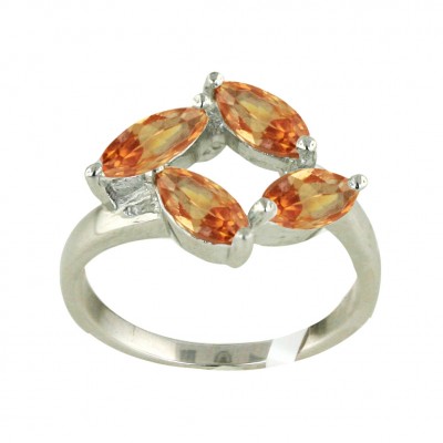 Sterling Silver Ring 4 Champagne Cubic Zirconia Marquis--E-coated/Nickle Free--