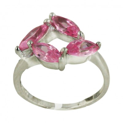 Sterling Silver Ring 4 Pink Cubic Zirconia Marquis--Rhodium Plating/Nickle Free--