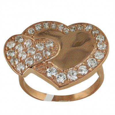 Sterling Silver Ring 20mm Rosegold Tone with Cubic Zirconia Around+13mm Clear Cubic Zirconia