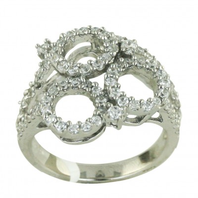 Sterling Silver Ring Clear Cubic Zirconia Open Triple Round--Rhodium Plating/Nickle Free--