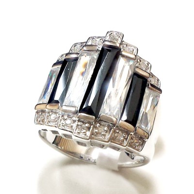 Sterling Silver Ring 7 Cubic Zirconia Gradually Baguette Steps