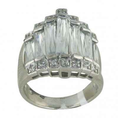 Sterling Silver Ring 7 Clear Cubic Zirconia Gradually Baguette Steps