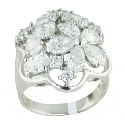 Sterling Silver Ring Clear Cubic Zirconia 5 Petals Flower