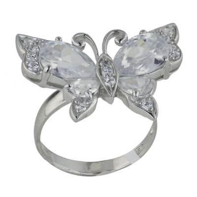 Sterling Silver Ring Clear Cubic Zirconia Butterfly
