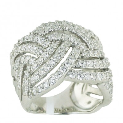 Sterling Silver Ring 3 Clear Cubic Zirconia Lines Braided