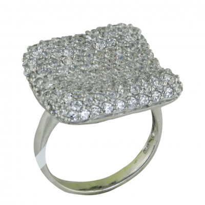 Sterling Silver Ring Slope Pave Clear Cubic Zirconia Lines Square Platform