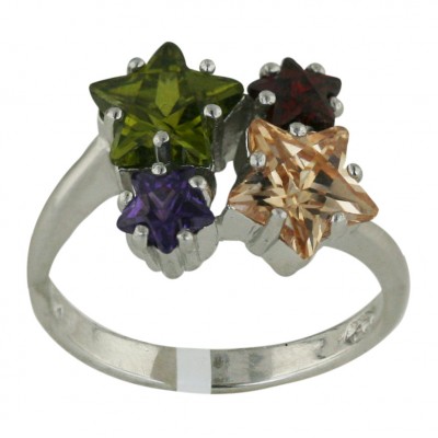 Sterling Silver Ring Garnet +Champagne+Olivine+Ame Cubic Zirconia Butterfly