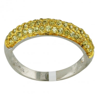 Sterling Silver Ring Gold Tone Citrine Cubic Zirconia Line--Rhodium Plating/Nickle Free--