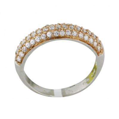 Sterling Silver Ring Rosegold Tone Clear Cubic Zirconia Line --Rhodium Plating/Nickle Free--