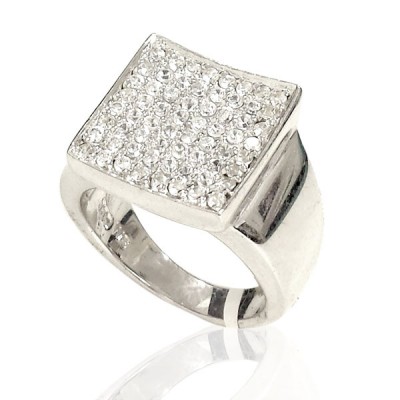 Sterling Silver Ring 16X16mm Clear Cubic Zirconia Square --Rhodium Plating/Nickle Free--