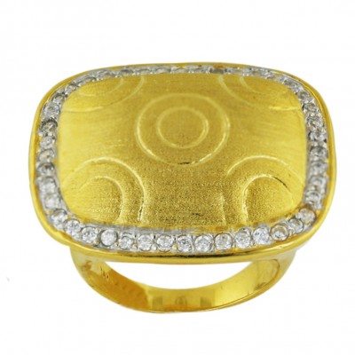 Sterling Silver Ring 29X23mm 2 Tone Gold Rectangular Engraved Circles