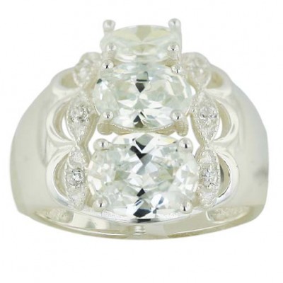 Sterling Silver Ring Clear Cubic Zirconia Round with Wavy Cubic Zirconia Sides--E-coated/Nickle Free--