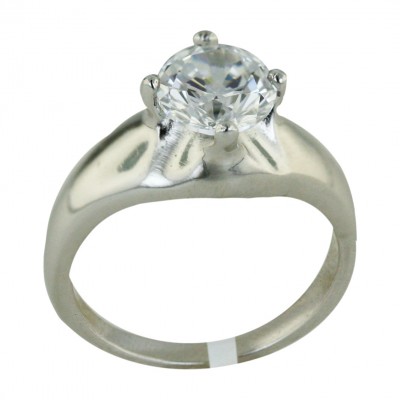 Sterling Silver Ring 8mm Clear Cubic Zirconia Solitaire