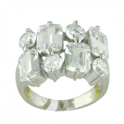 Sterling Silver Ring Clear Cubic Zirconia Round Maze